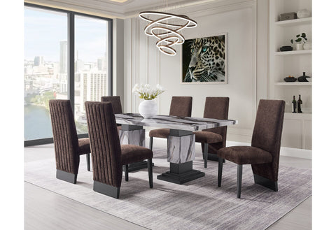 D12 DINING TABLE AND 4 D12 BROWN DINING CHAIRS