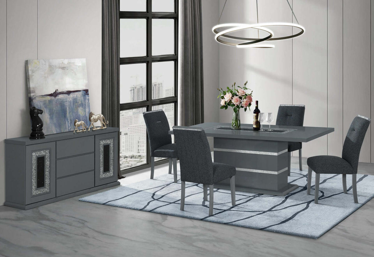 MONACO DARK GREY DINING TABLE AND 4 MONACO DARK GREY DINING CHAIRS